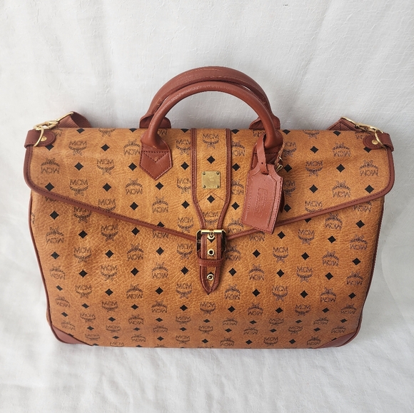 Auth MCM Cognac Visetos Men's Travel Bag - Picture 7 of 12